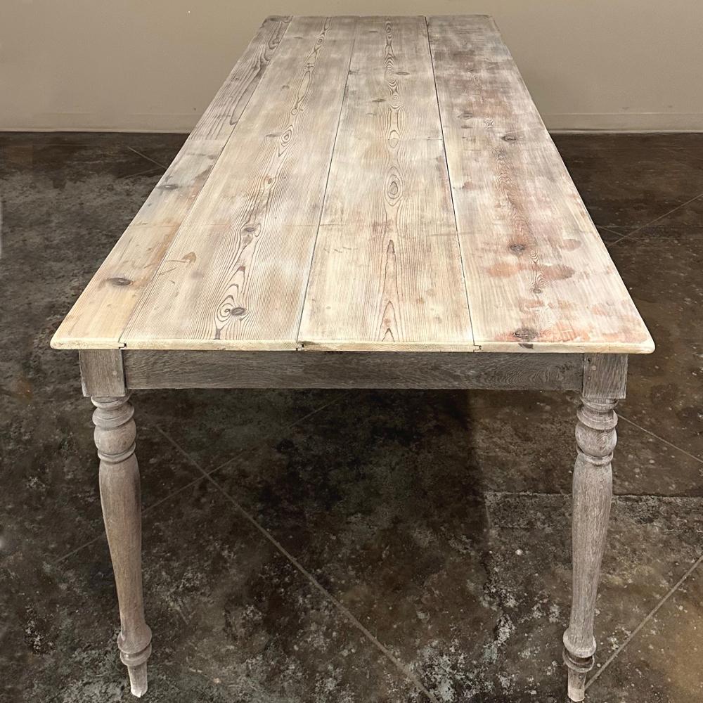 Antique Rustic Country French Whitewashed Dining Table For Sale 2