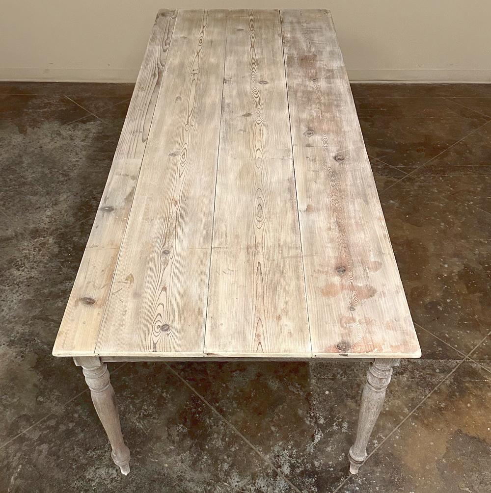 Antique Rustic Country French Whitewashed Dining Table For Sale 3