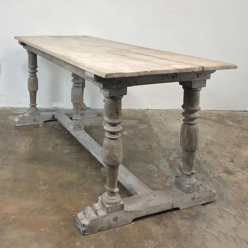 Hand-Crafted Antique Rustic Country French Whitewashed Sofa Table For Sale
