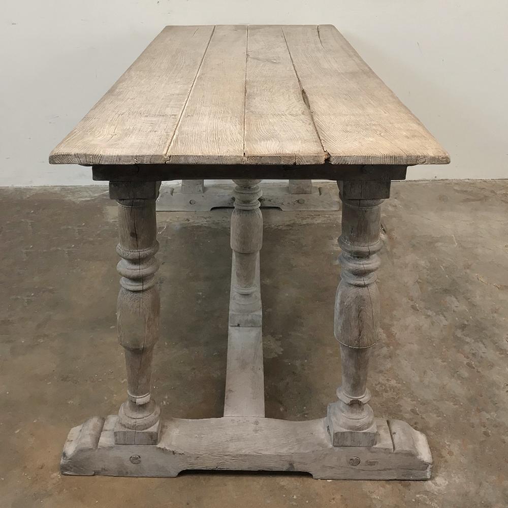 Antique Rustic Country French Whitewashed Sofa Table In Good Condition For Sale In Dallas, TX