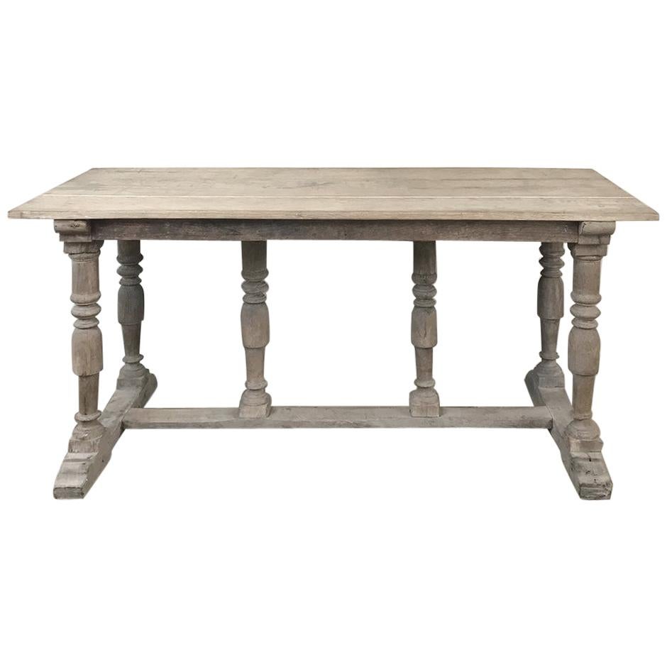 Antique Rustic Country French Whitewashed Sofa Table For Sale at