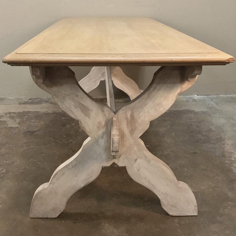 Antique Rustic Country French Whitewashed Trestle Table For Sale 4
