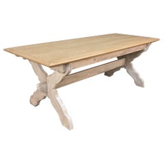 Antique Rustic Country French Whitewashed Trestle Table