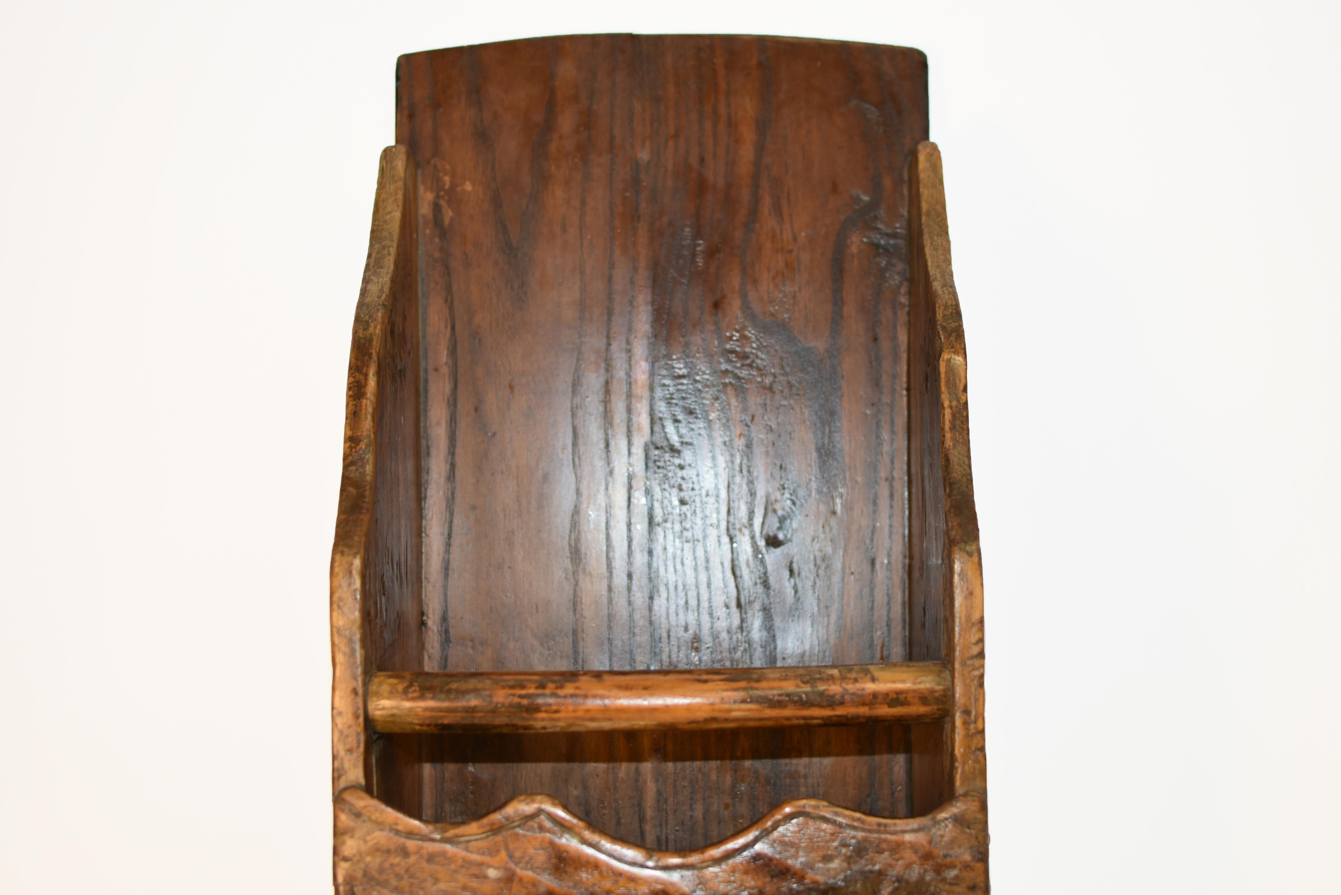 A charming rustic early 20th century Chinese country antique, this solid wood holder is a testament to simple, honest design and wonderful hand-crafted quality. The piece features a deep receptacle, perfect for holding tools and utensils, and a wood