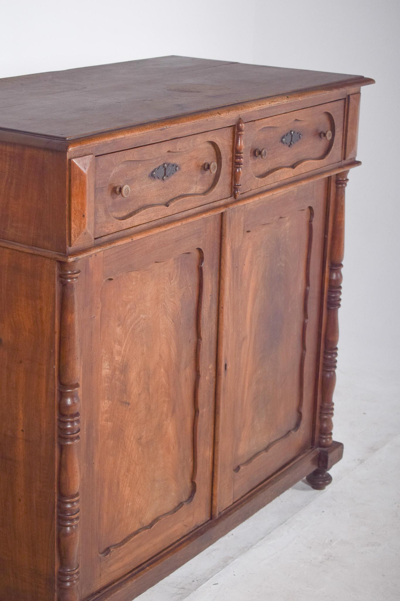 English Antique Rustic Cupboard with Two Doors and Two Drawers For Sale