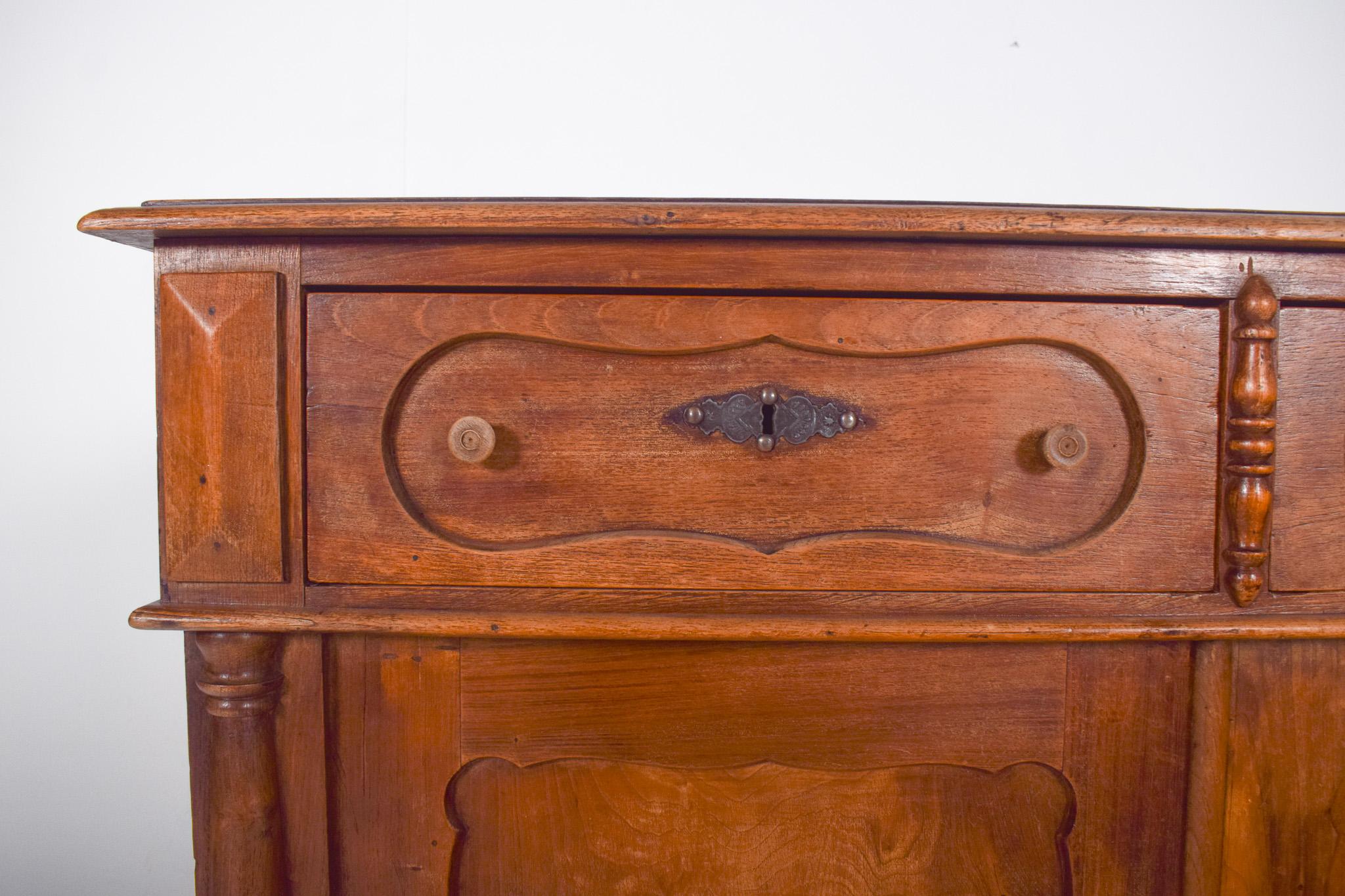 Wood Antique Rustic Cupboard with Two Doors and Two Drawers For Sale