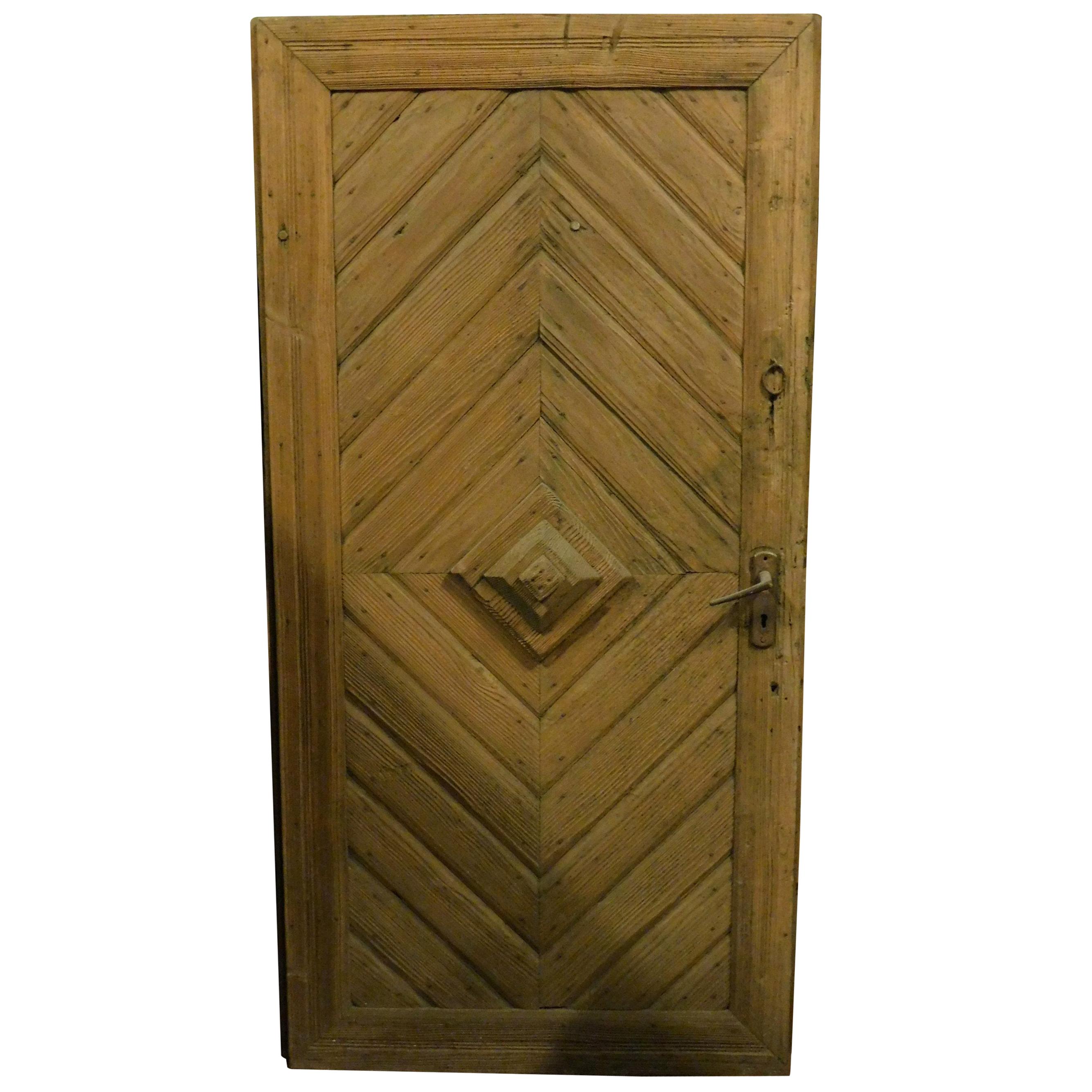 Antique Rustic Door in Blond Larch, Italian Mountain, 1800