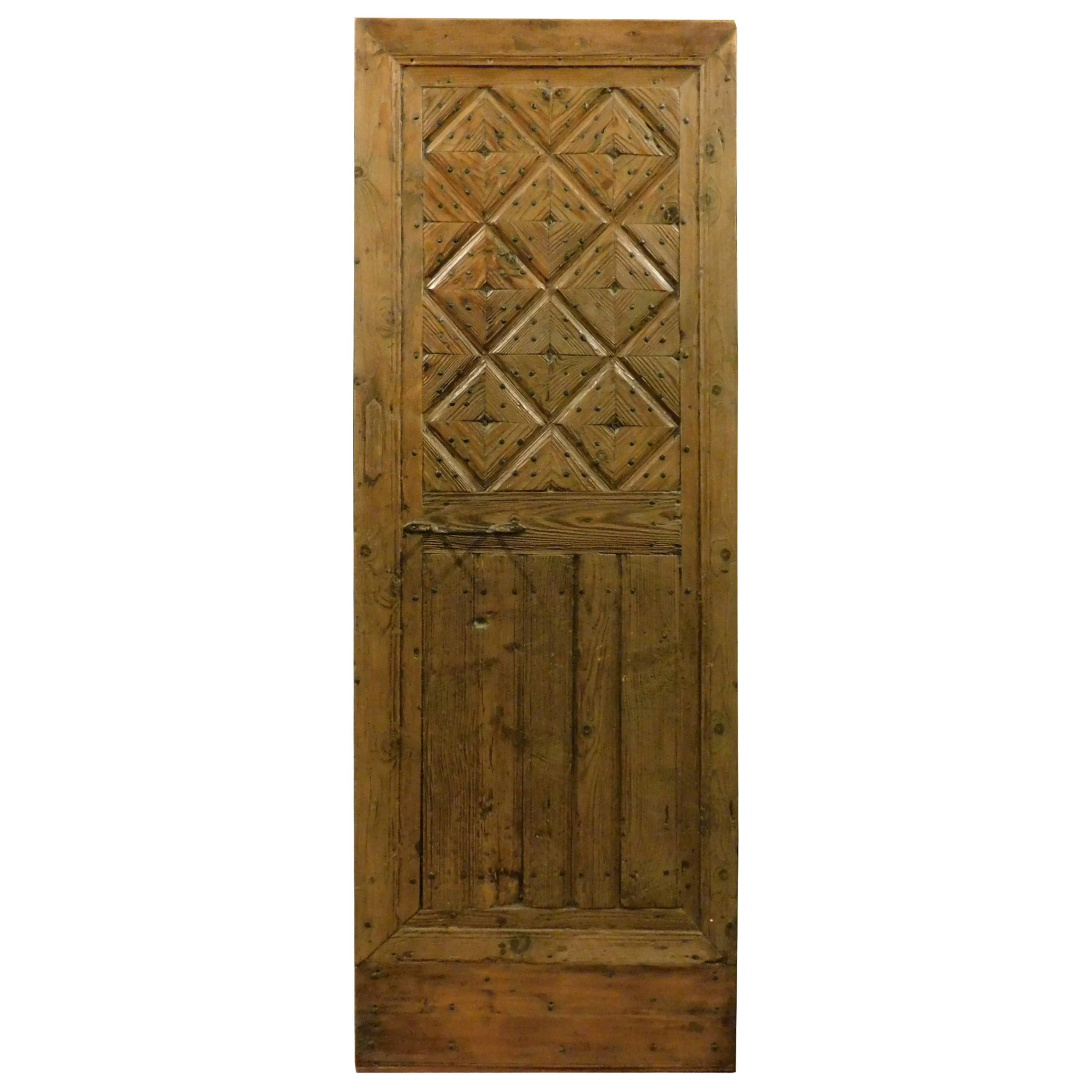 Antique Rustic Door in Blond Larch, Italian Mountain, 1800