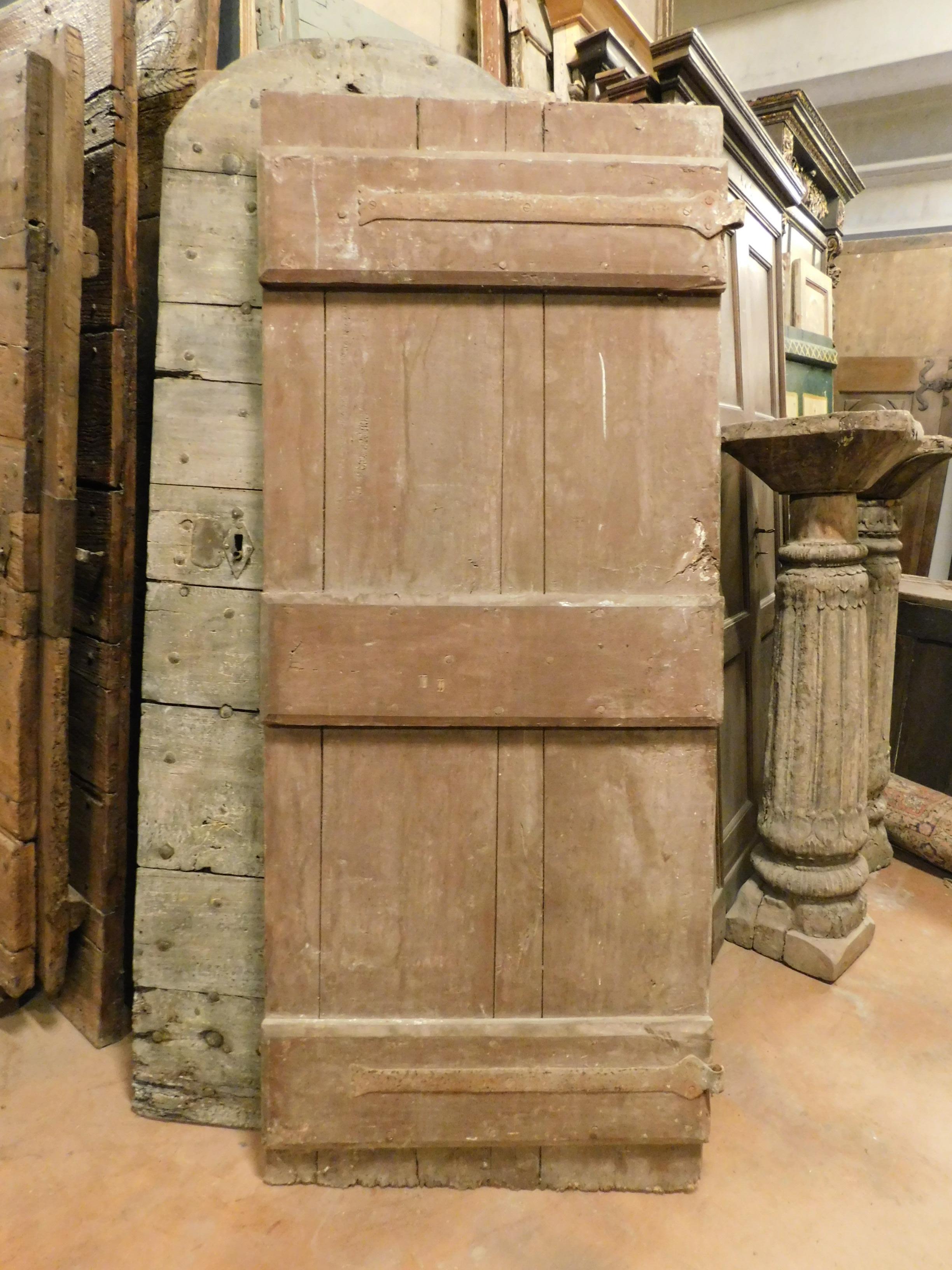 Antique Rustic Door in Poplar with Carved Flower Decorations, 19th Century Italy In Good Condition In Cuneo, Italy (CN)