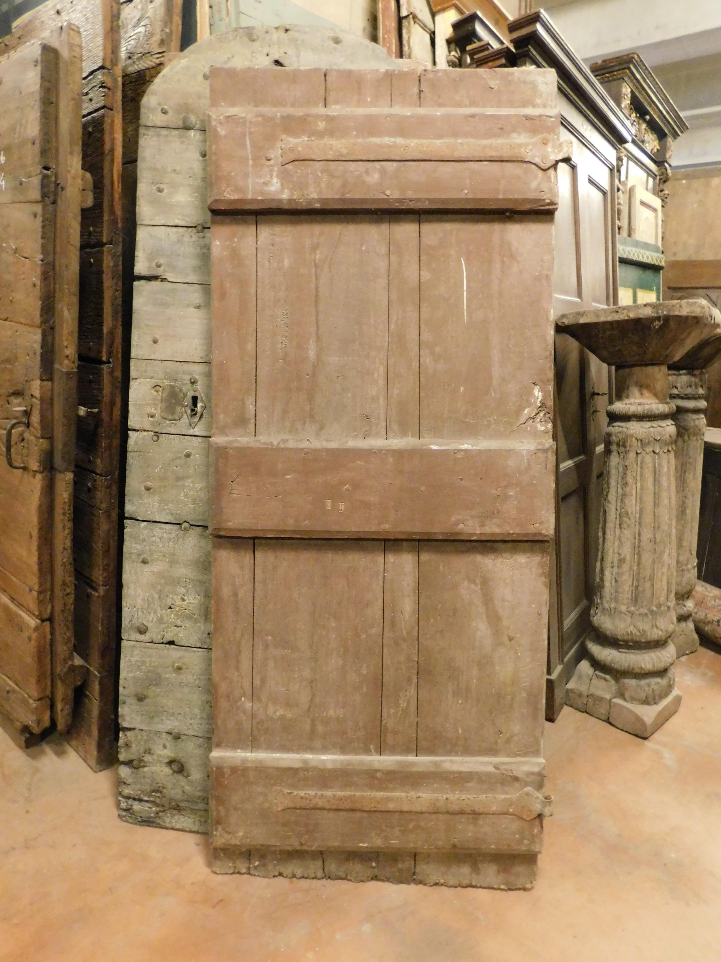 Antique Rustic Door in Poplar with Carved Flower Decorations, 19th Century Italy 1