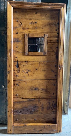 Antique Rustic Door with Window and Original Frame, 19th Century Italy
