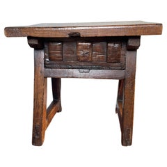 Antique & Rustic Early 1800s Wooden Spanish Countryside Pay Table with Drawer