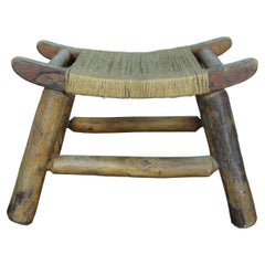 Antique Rustic Early American Shaker Woven Rush Milking Foot Stool Jute Seat 18"