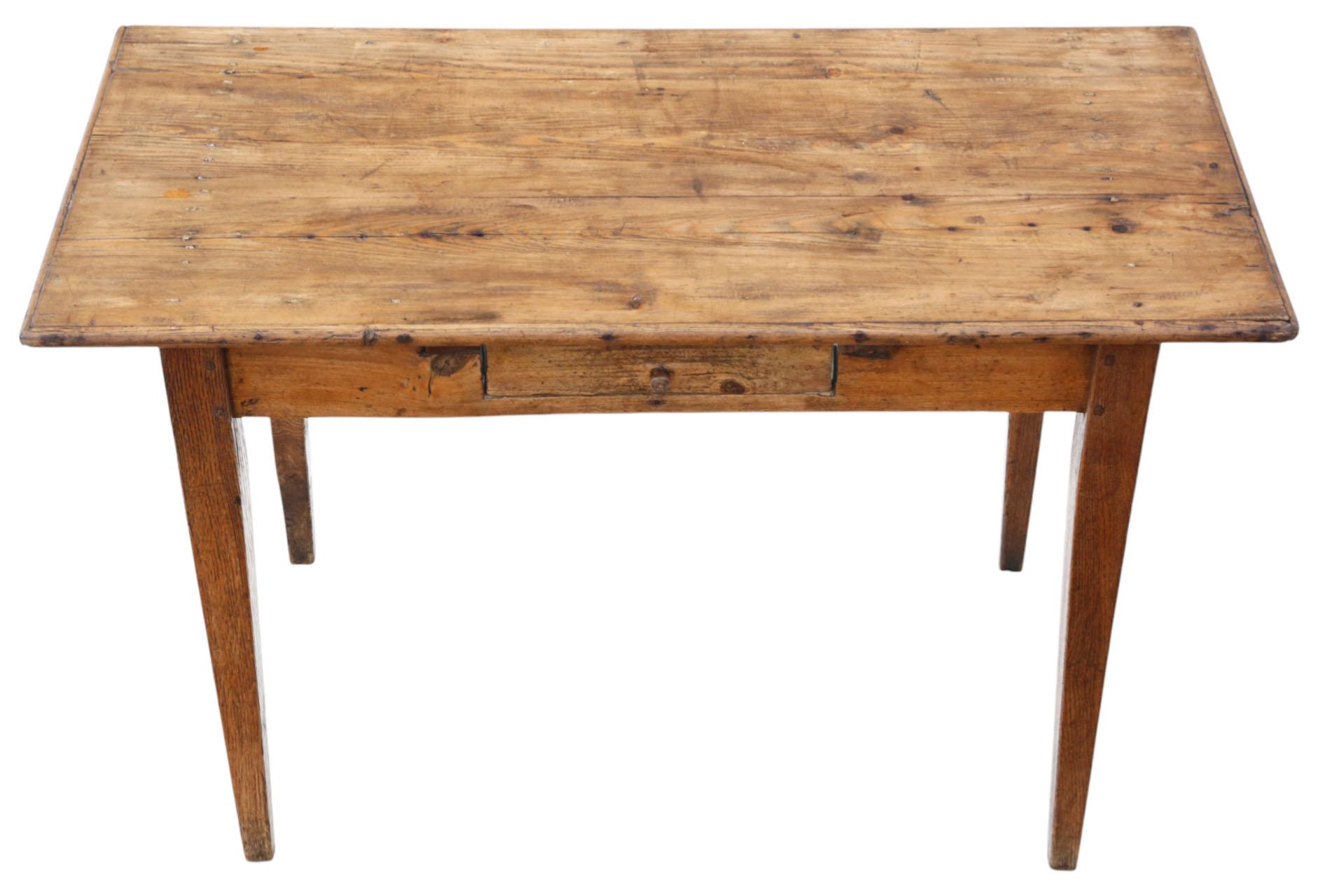 19th Century Antique Rustic Elm & Pine Writing Desk – Small Kitchen Dining Table Dressing For Sale