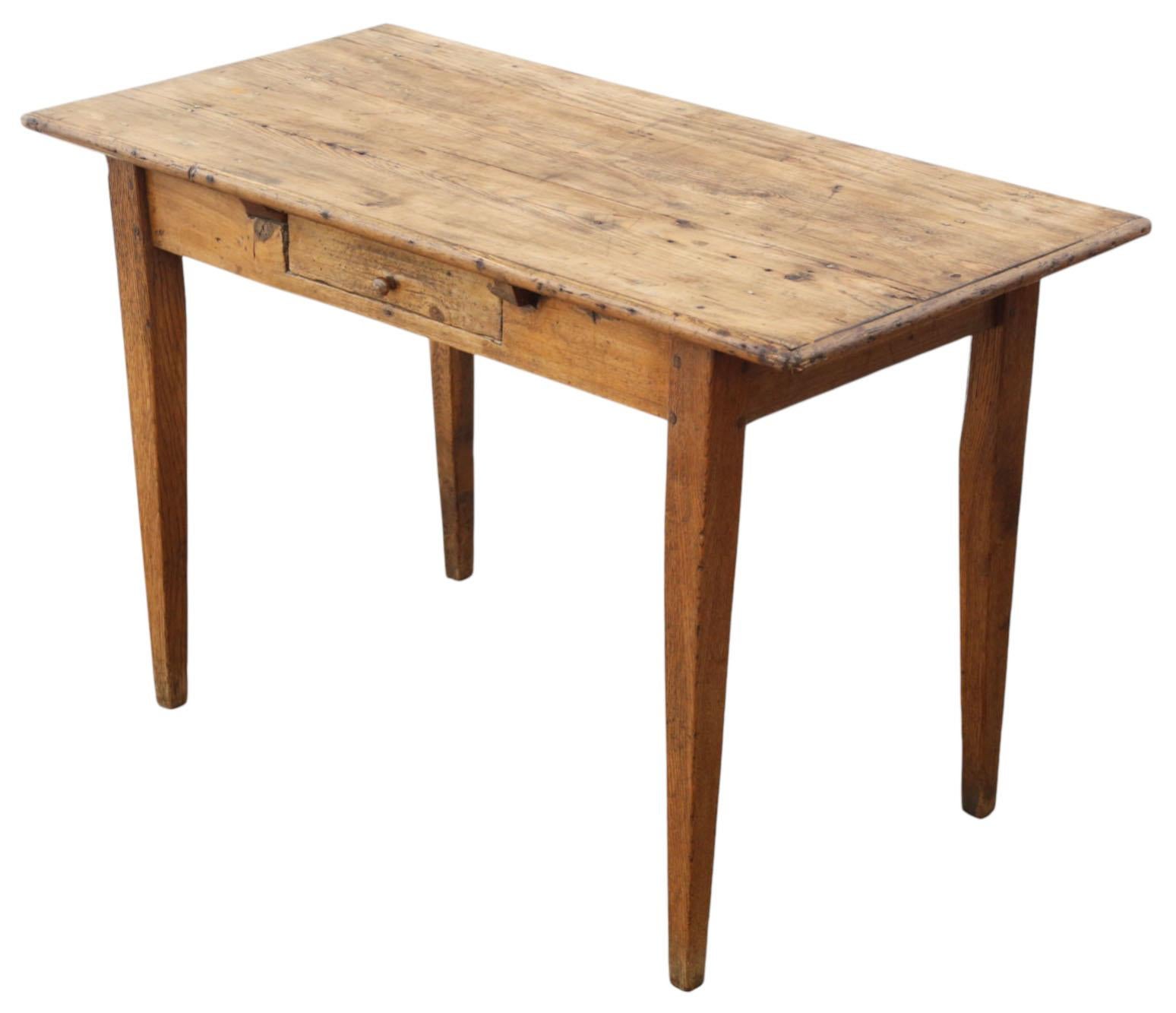 Antique Rustic Elm & Pine Writing Desk – Small Kitchen Dining Table Dressing For Sale 1