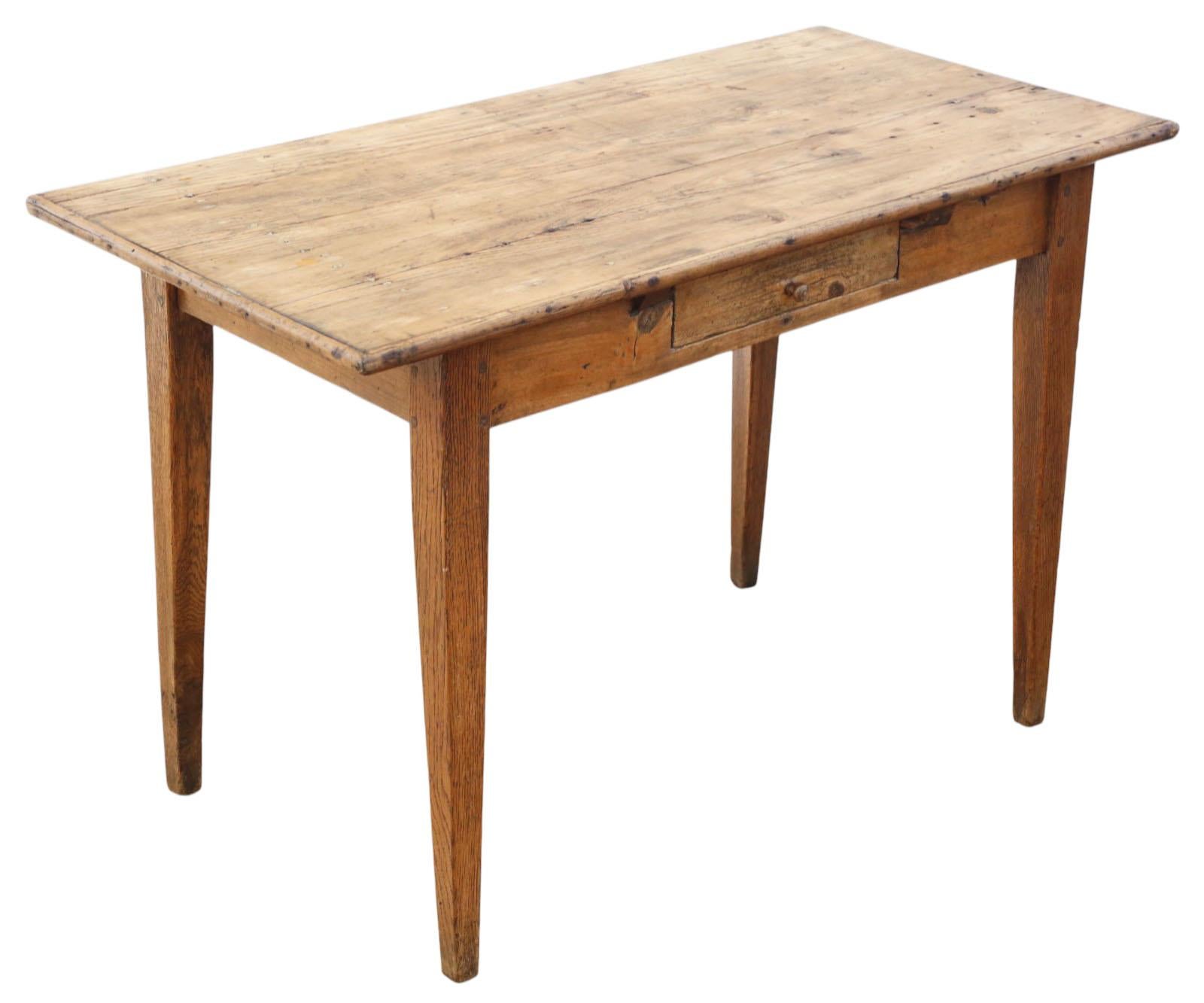 Antique Rustic Elm & Pine Writing Desk – Small Kitchen Dining Table Dressing For Sale 2