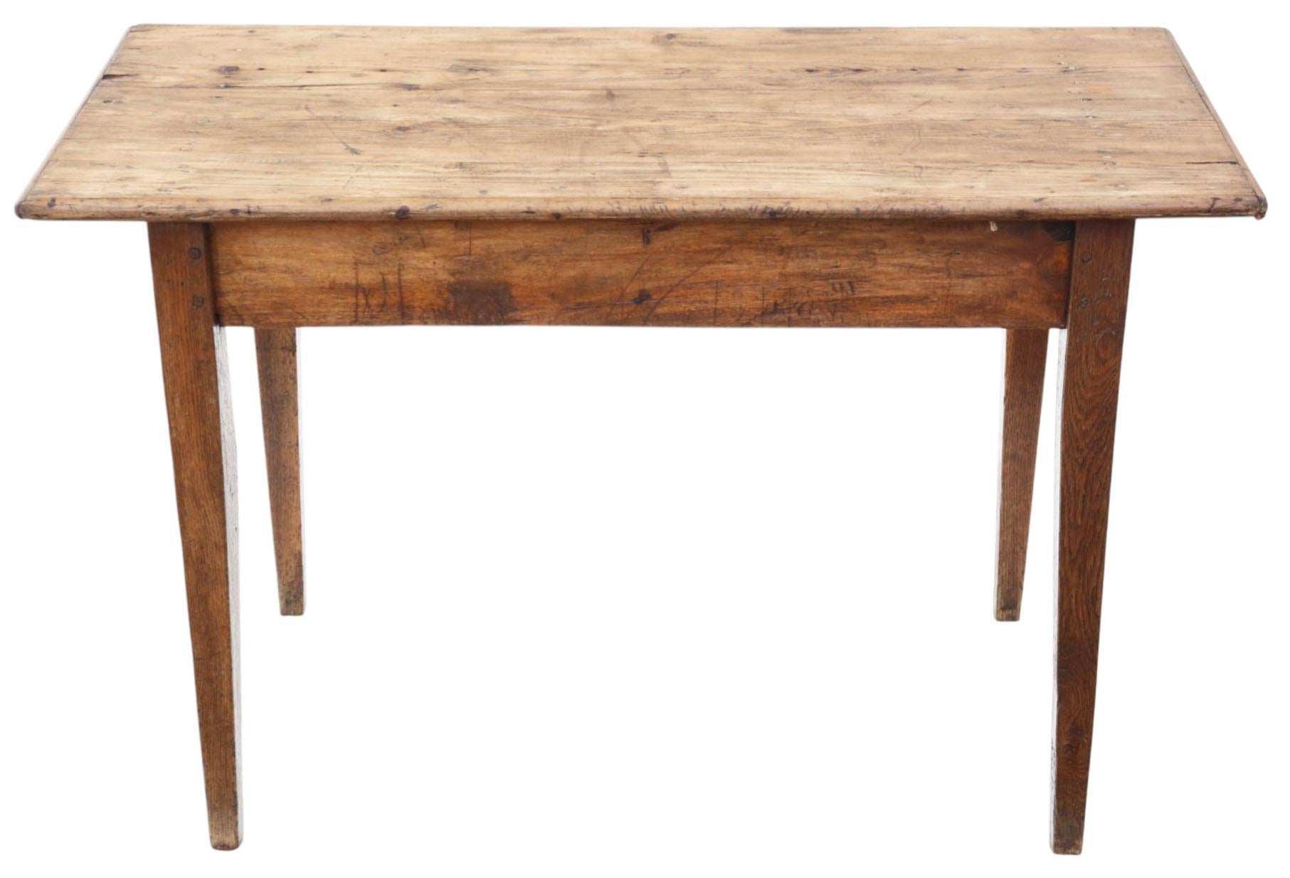 Antique Rustic Elm & Pine Writing Desk – Small Kitchen Dining Table Dressing For Sale 4