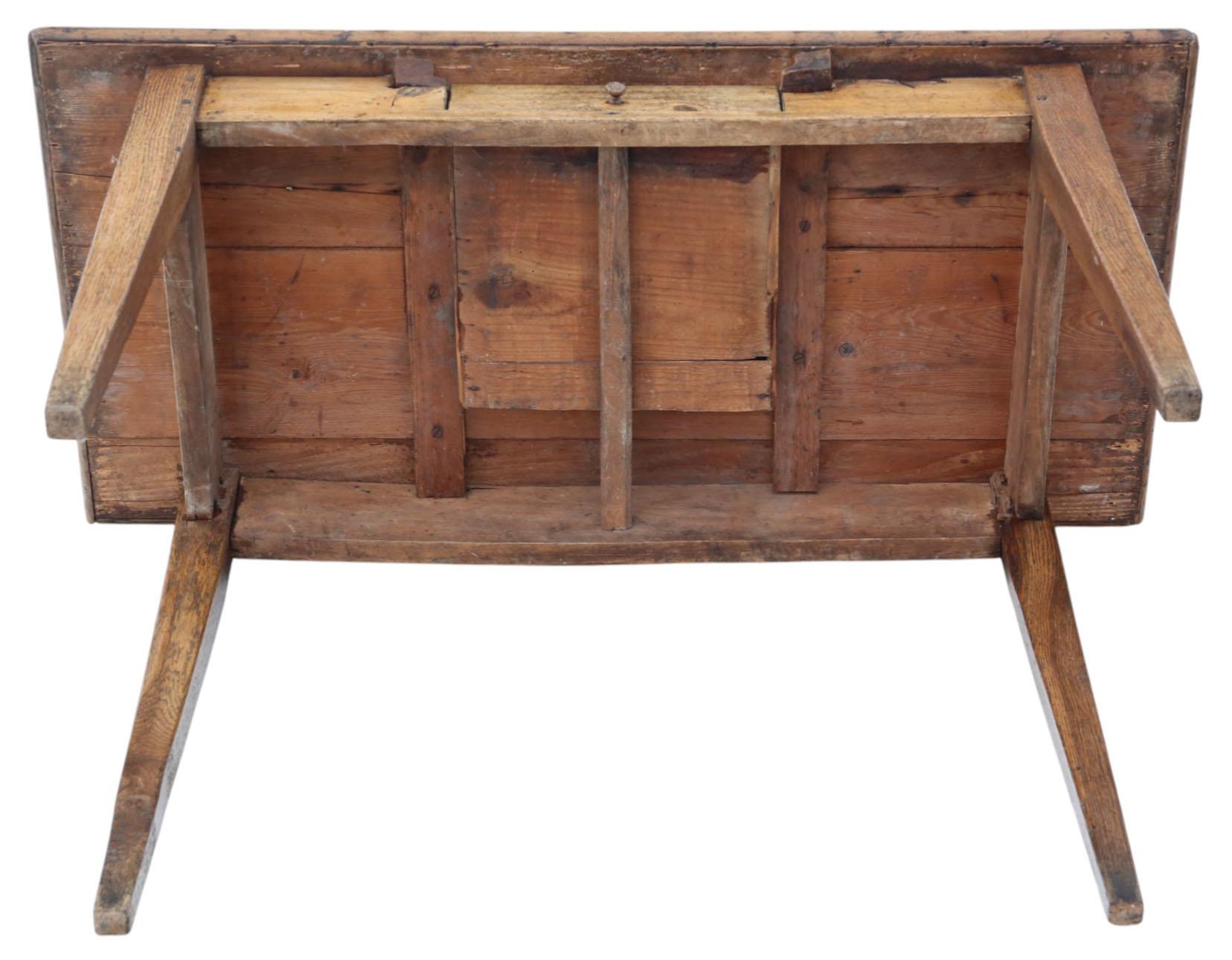 Antique Rustic Elm & Pine Writing Desk – Small Kitchen Dining Table Dressing For Sale 5