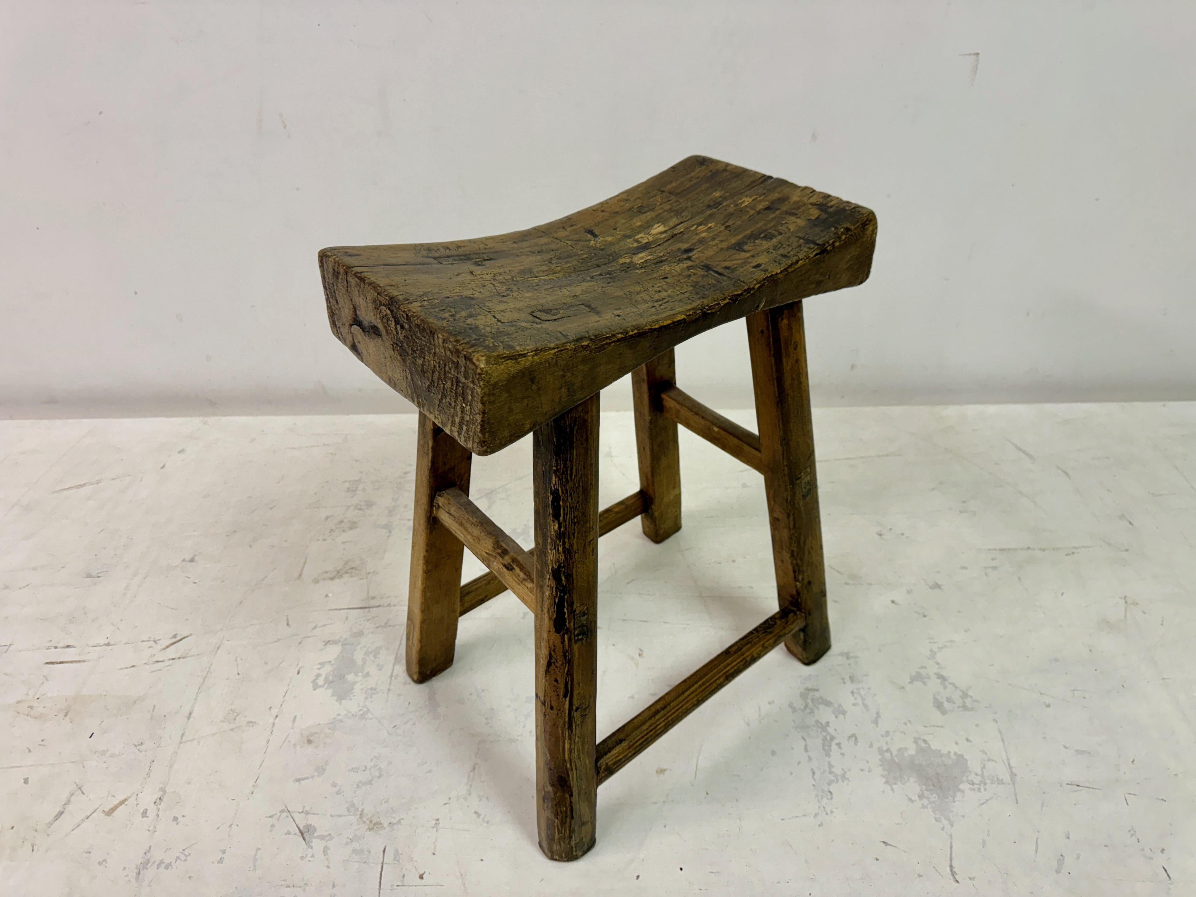 Antique Rustic Elm Stool For Sale 5