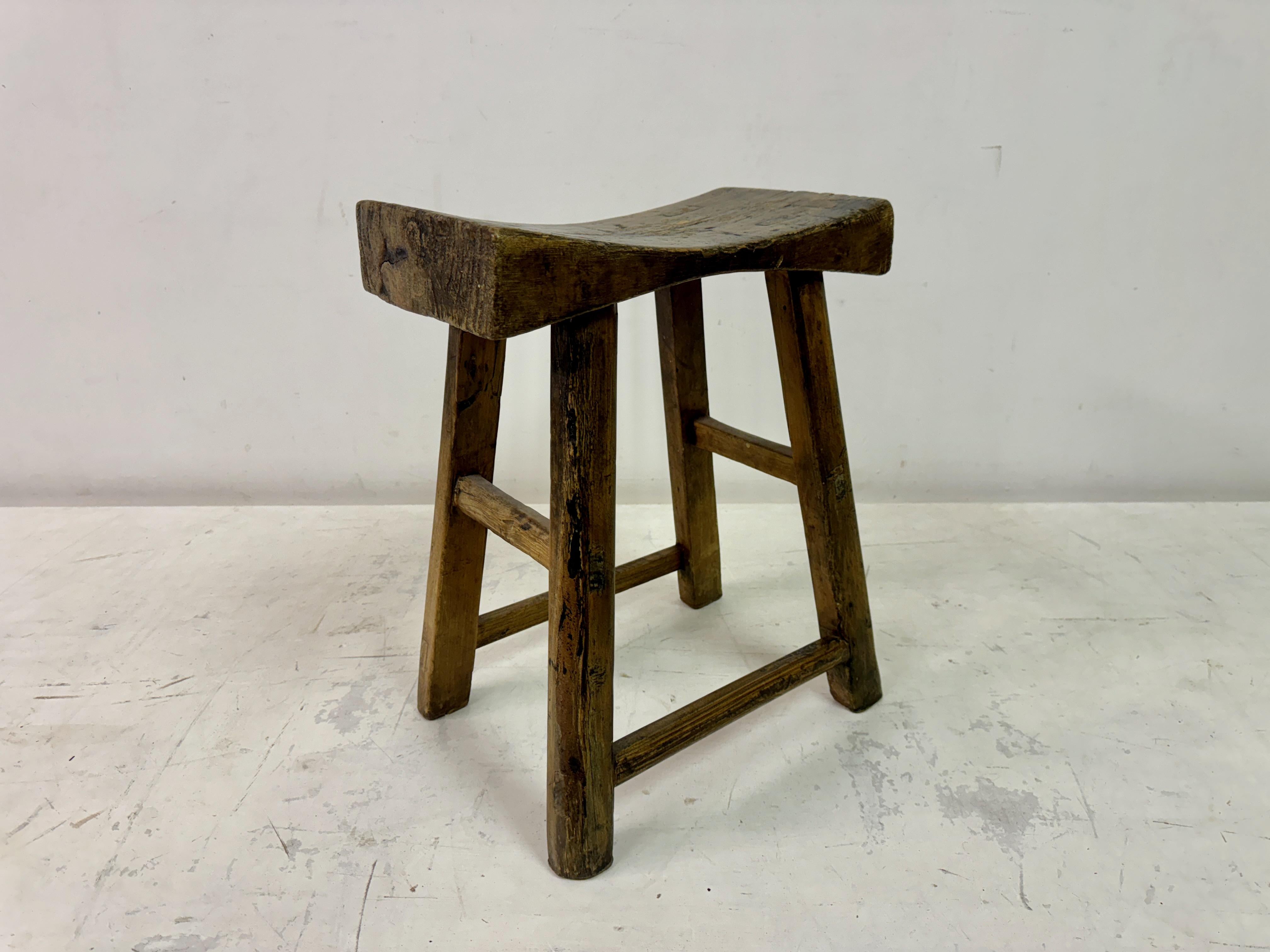 Antique Rustic Elm Stool For Sale 6