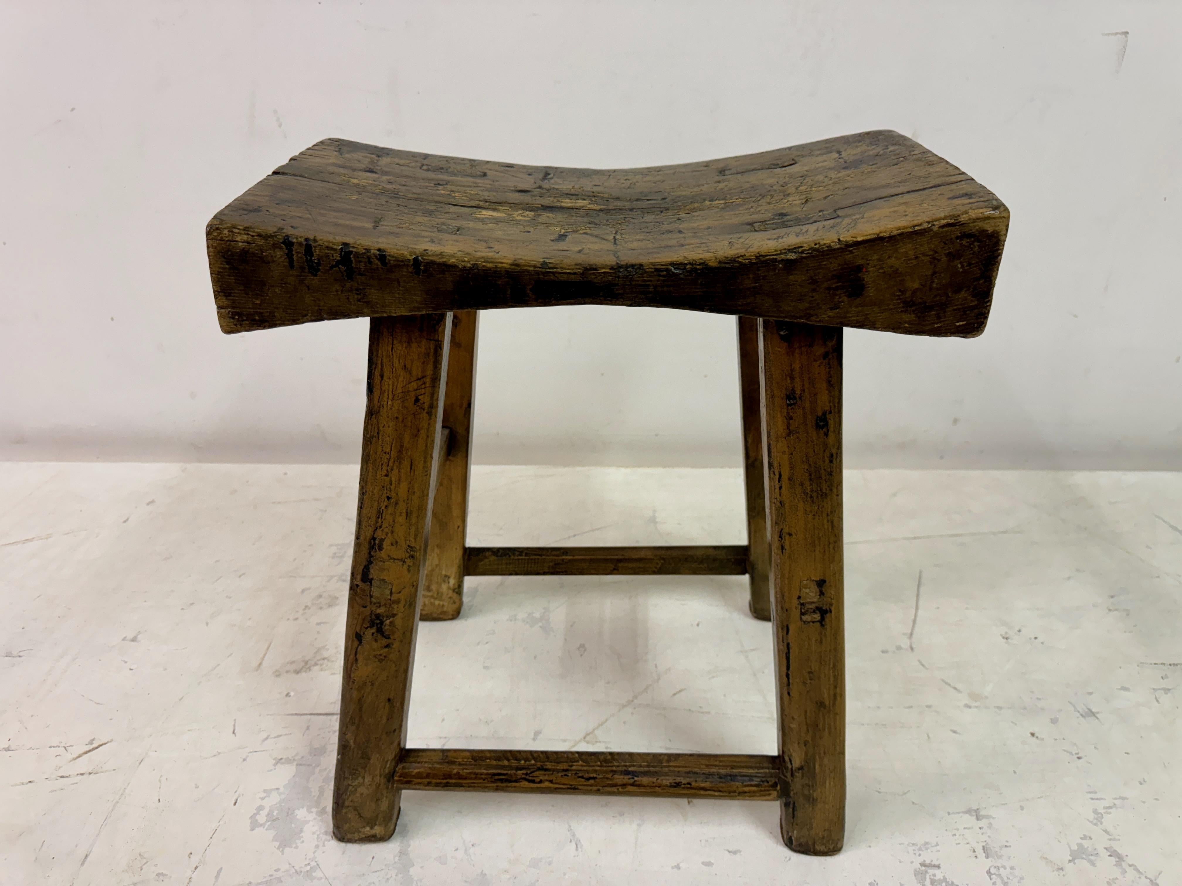 Antique Rustic Elm Stool For Sale 7