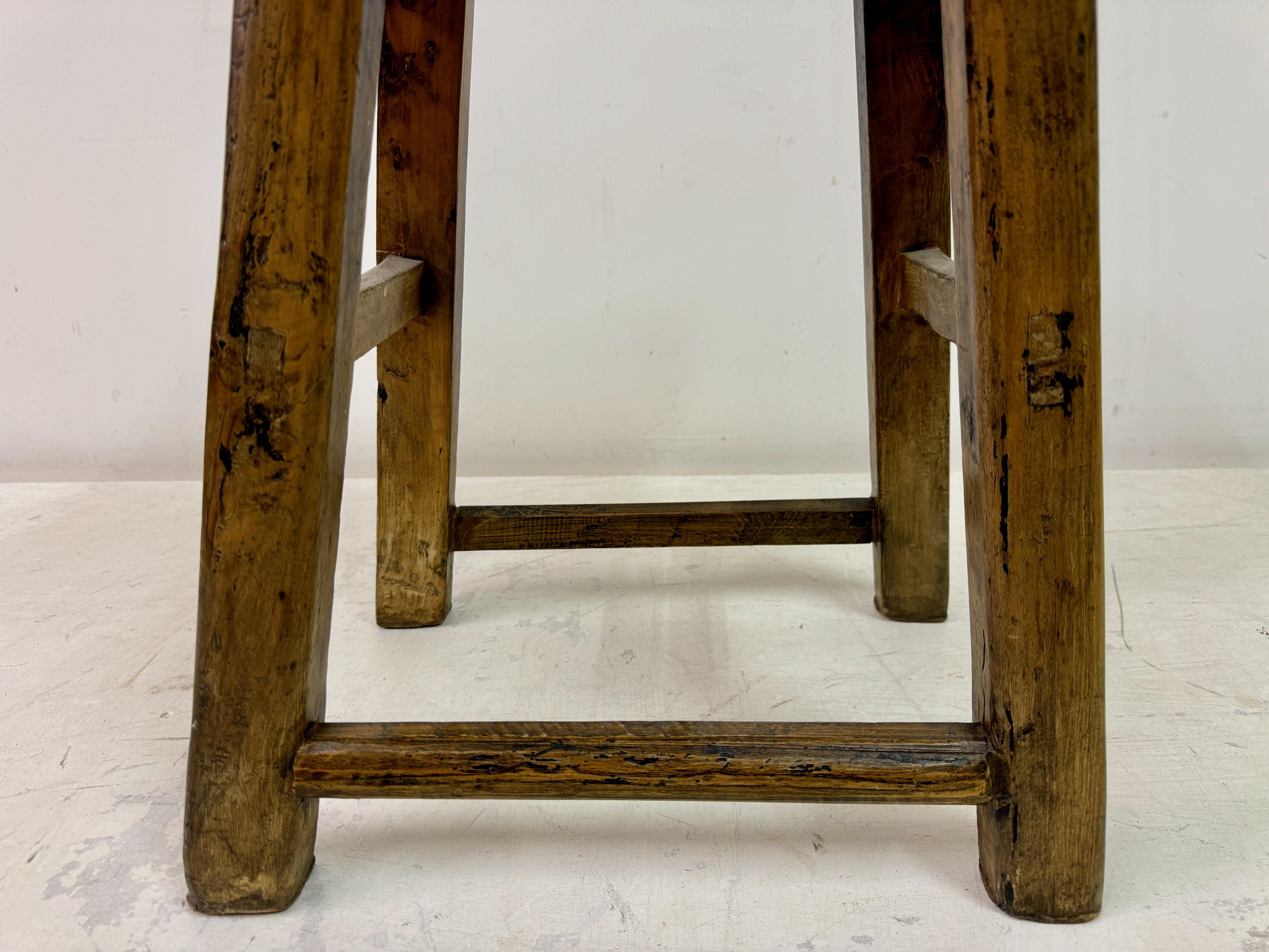 Antique Rustic Elm Stool For Sale 8