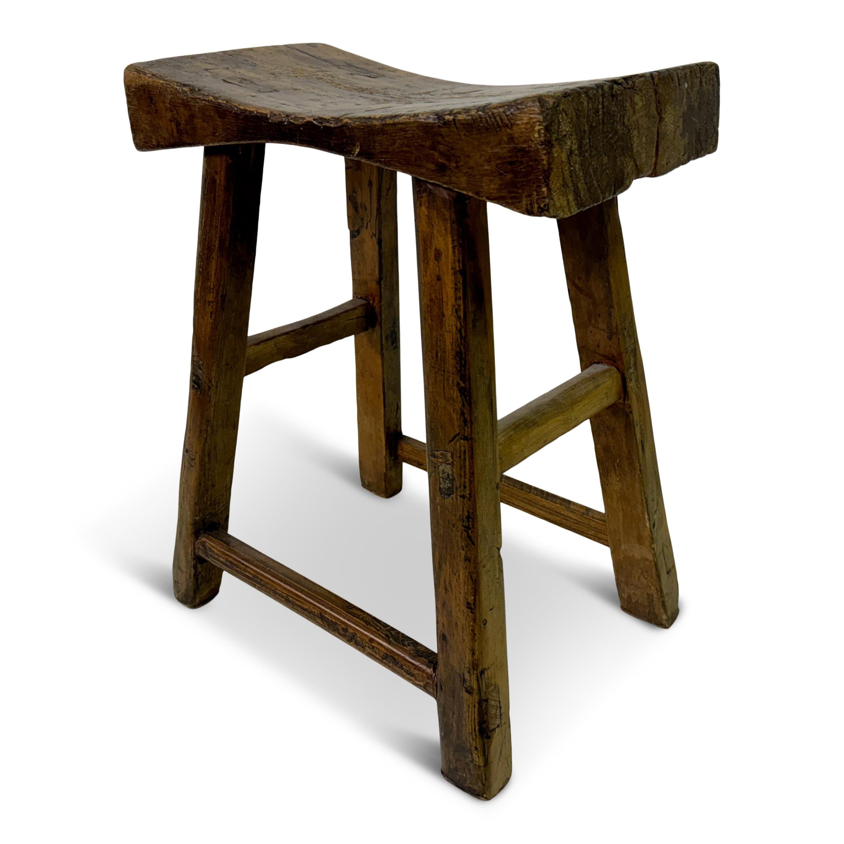 Antique Rustic Elm Stool For Sale 9
