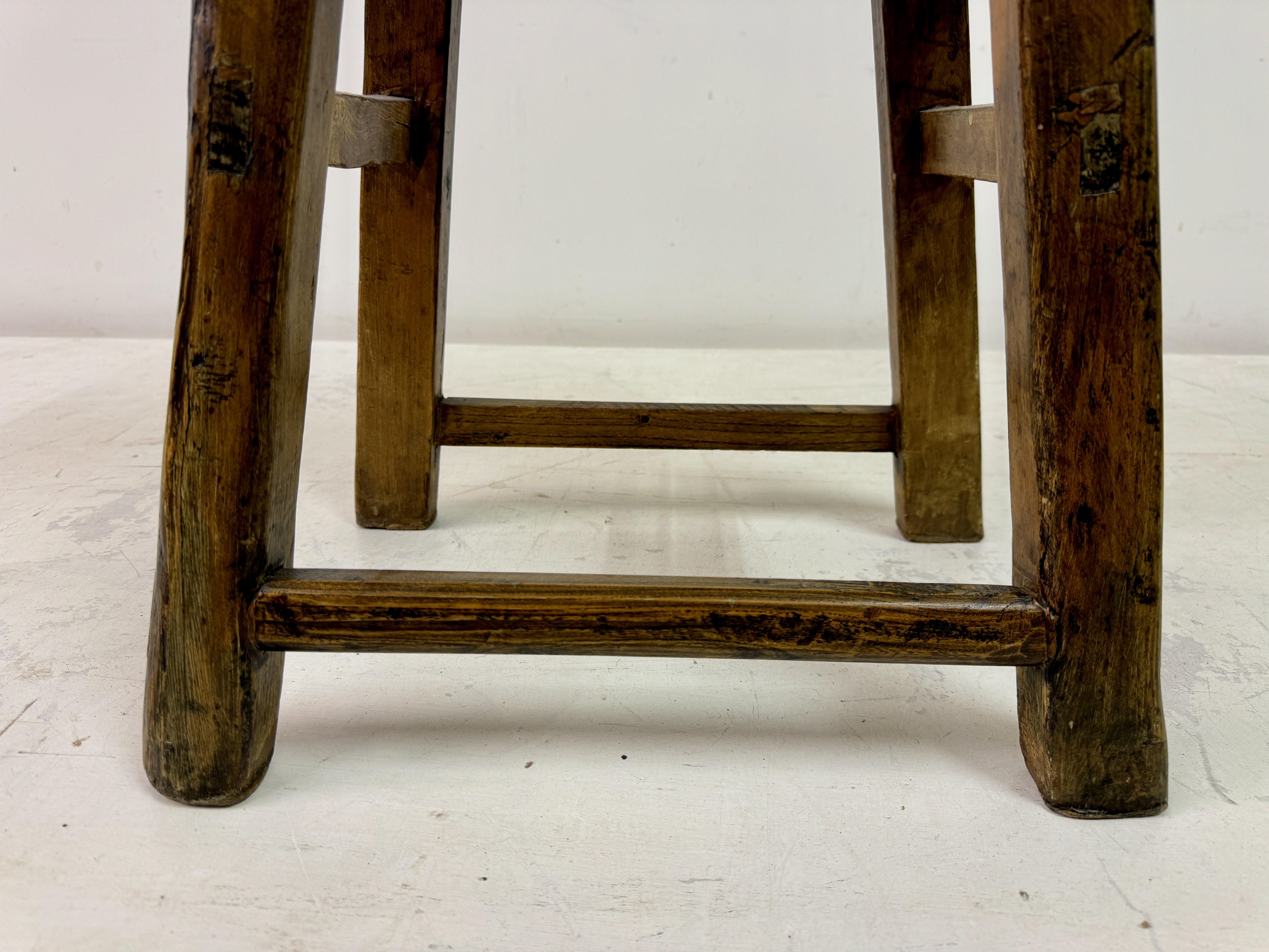 Antique Rustic Elm Stool For Sale 1