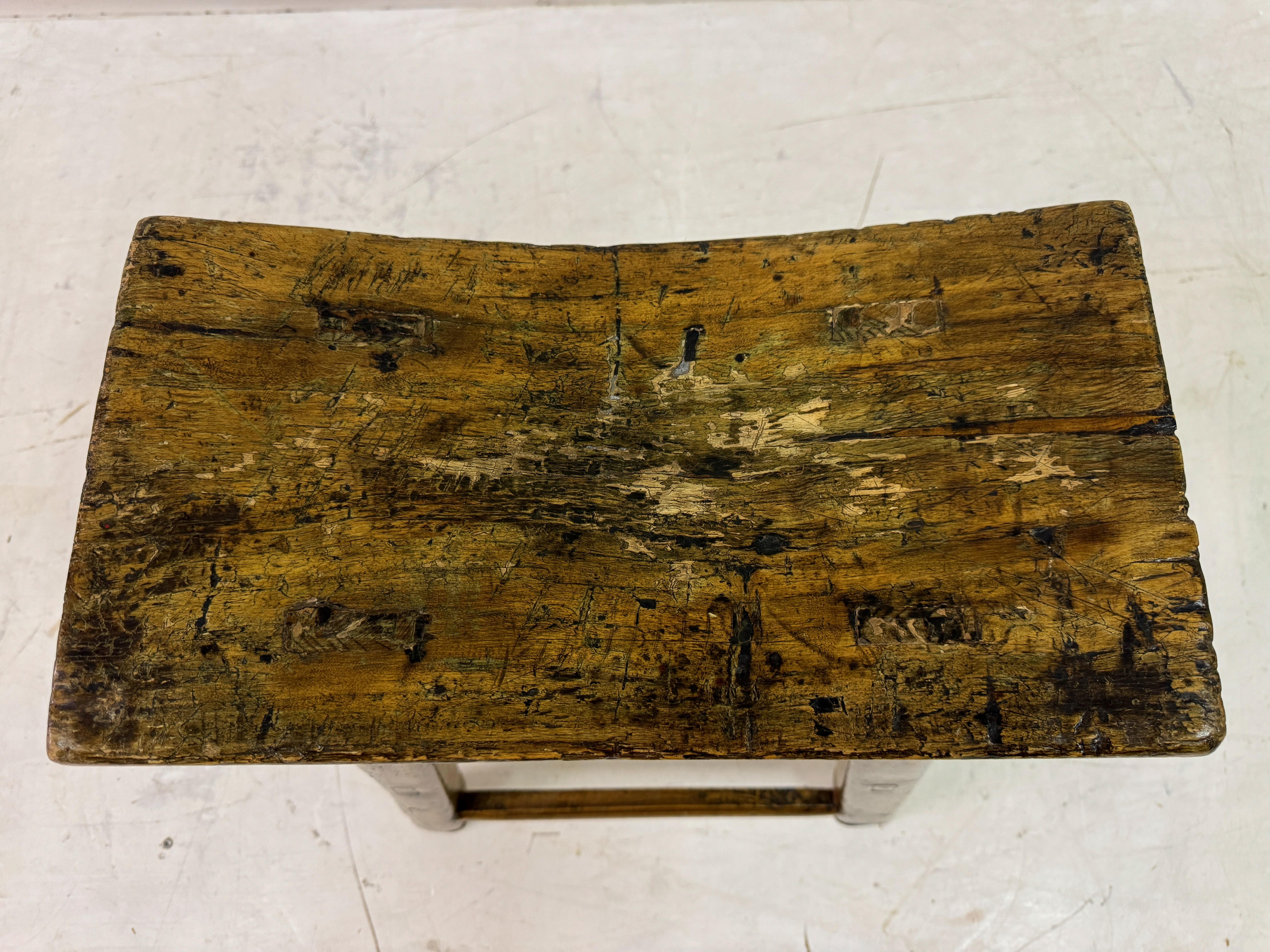 Antique Rustic Elm Stool For Sale 2
