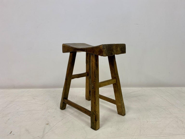 Antique Rustic Elm Stool For Sale at 1stDibs