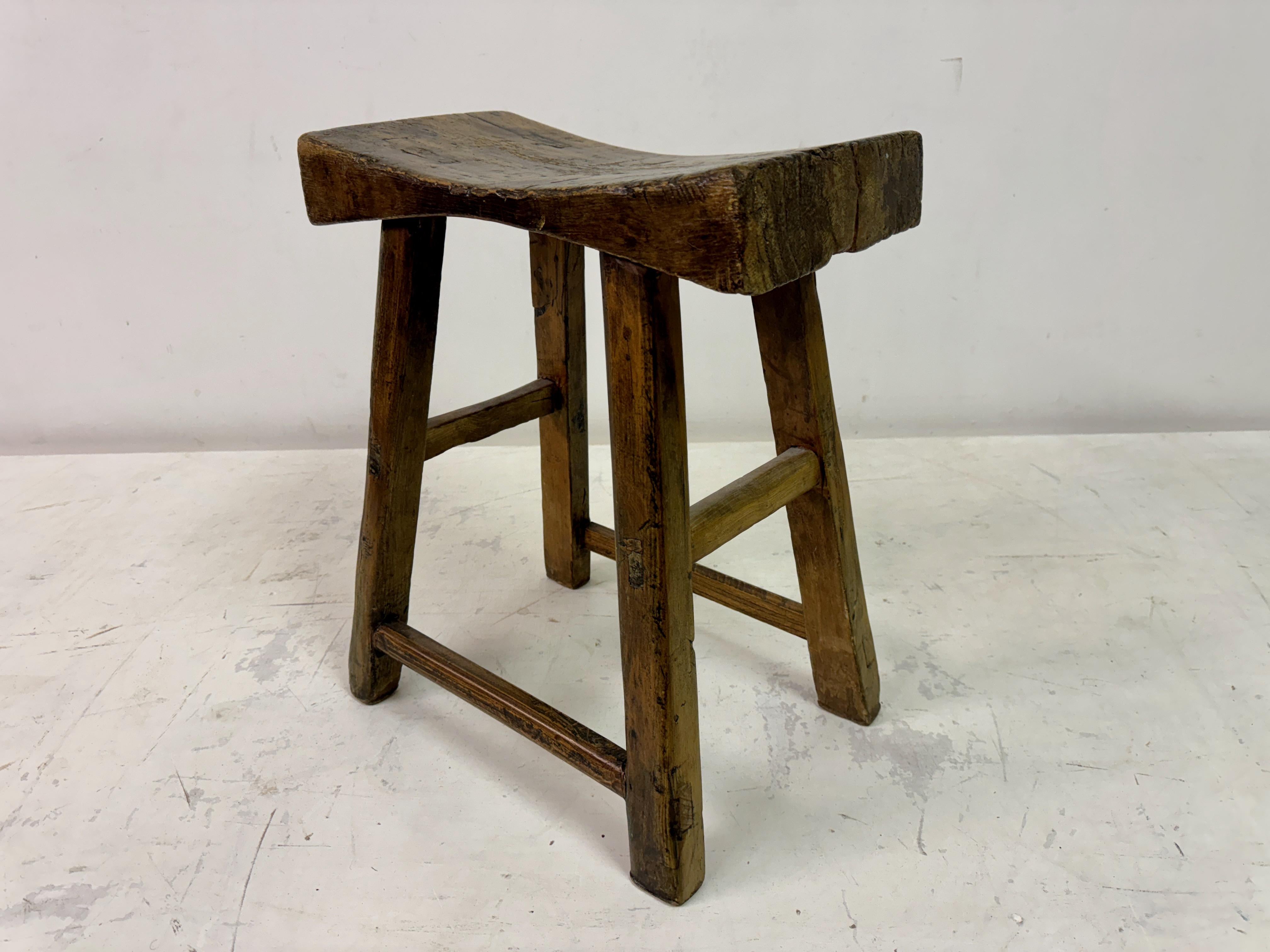 Antique Rustic Elm Stool For Sale 4