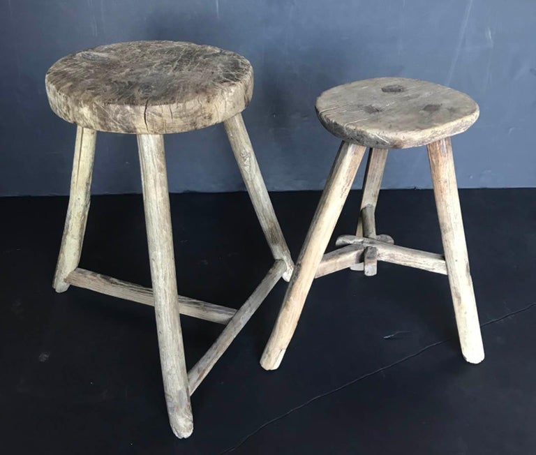 Antique Rustic Elm Stools at 1stDibs