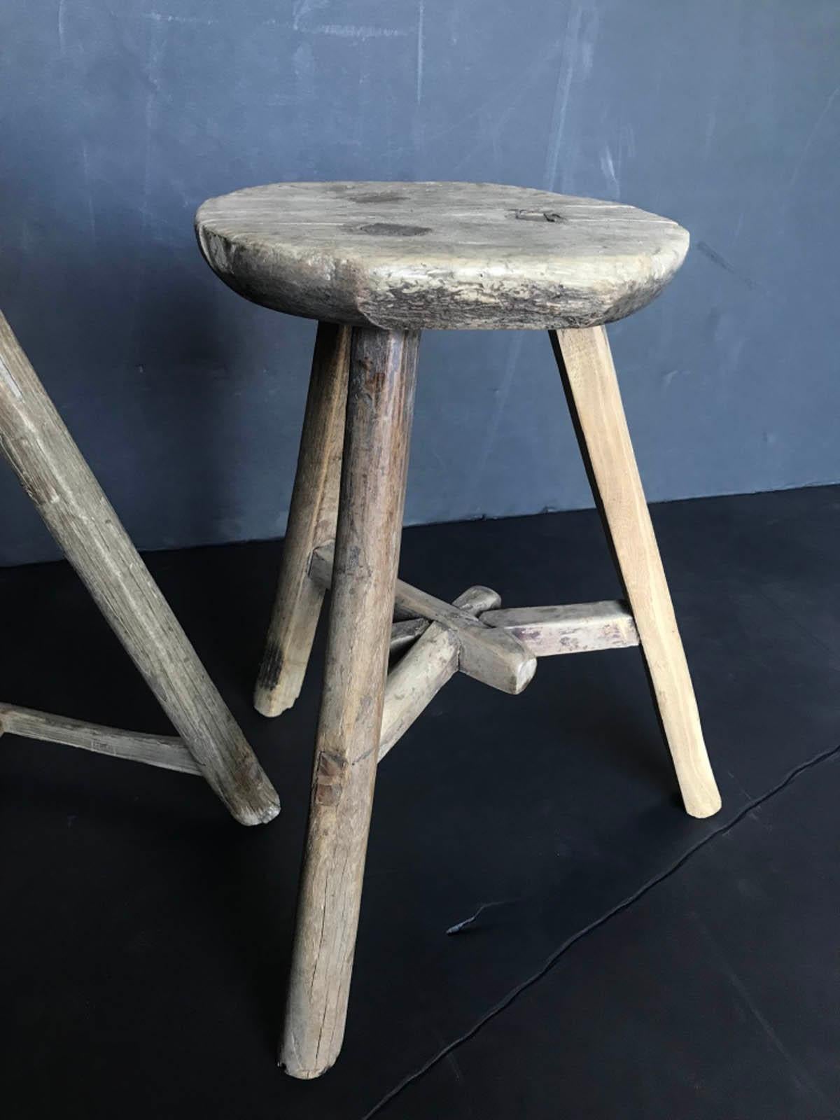 Japanese Antique Rustic Elm Stools