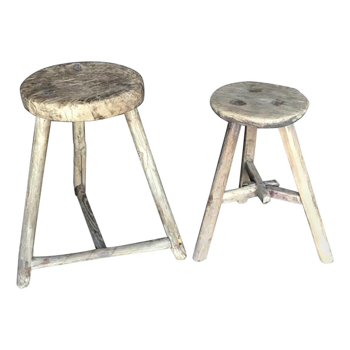 Antique Rustic Elm Stools