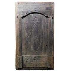 Antigua Puerta de Entrada Rústica, Castaño Marrón Oscuro, Tallada a Mano, 1800, Italia