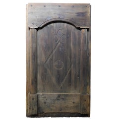 Used Rustic Entrance Door, Dark Brown Chestnut, Hand Carved, 1800, Italy