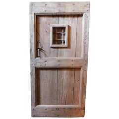 Antique Rustic Entrance Door in Brown Chestnut, Small Window with Door