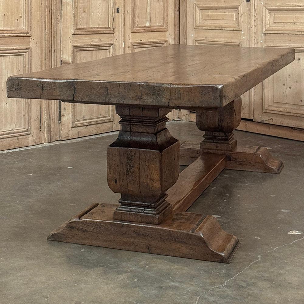 Antique Rustic European Double Pedestal Trestle Dining Table For Sale 5