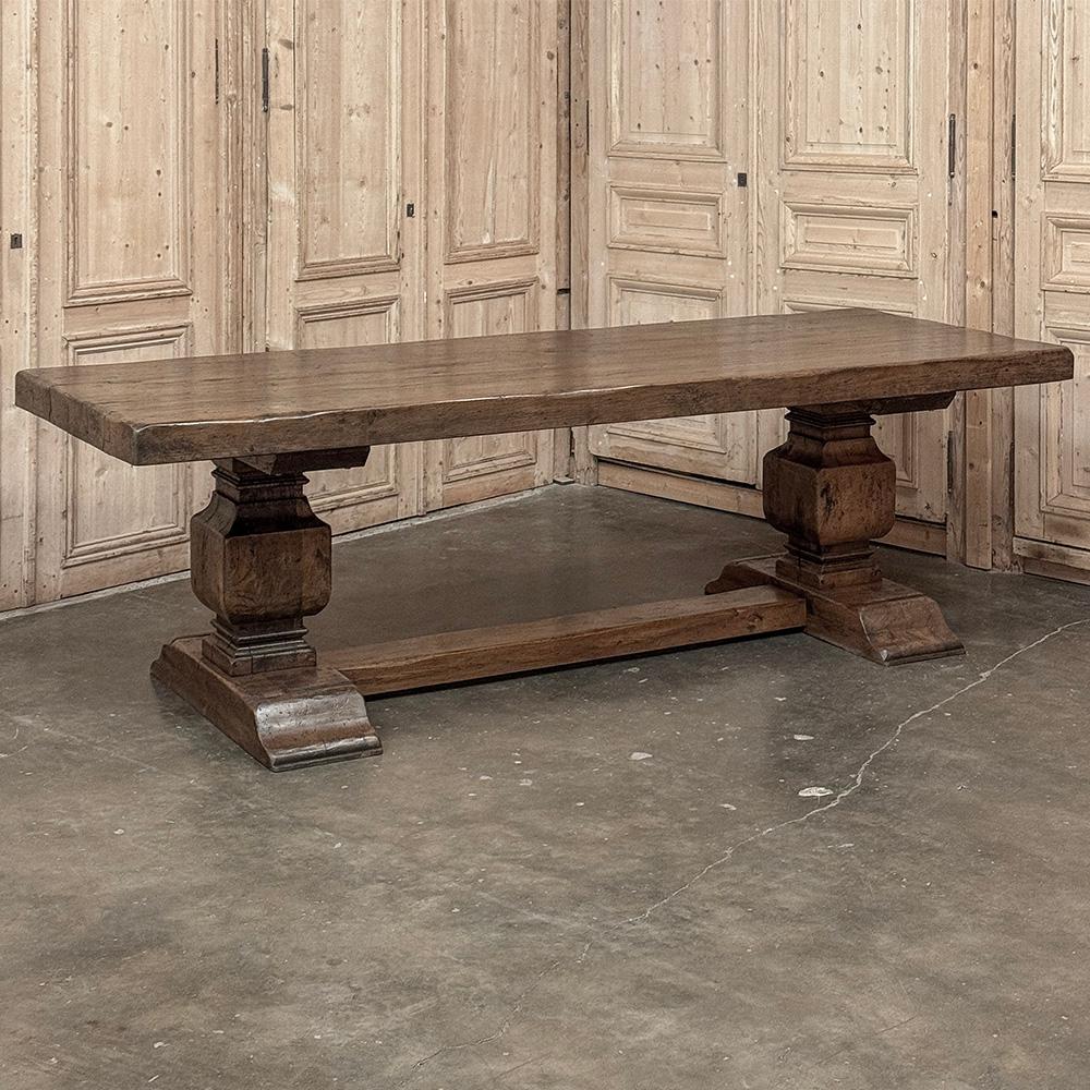 Belgian Antique Rustic European Double Pedestal Trestle Dining Table For Sale