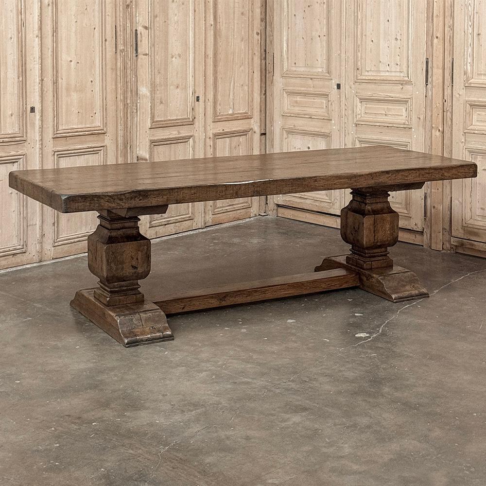 Antique Rustic European Double Pedestal Trestle Dining Table In Good Condition For Sale In Dallas, TX