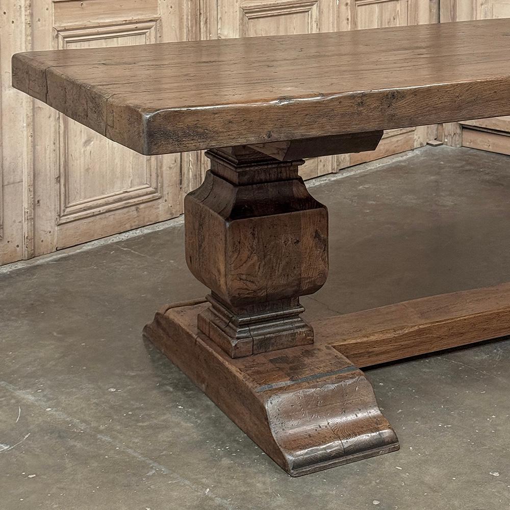 20th Century Antique Rustic European Double Pedestal Trestle Dining Table For Sale