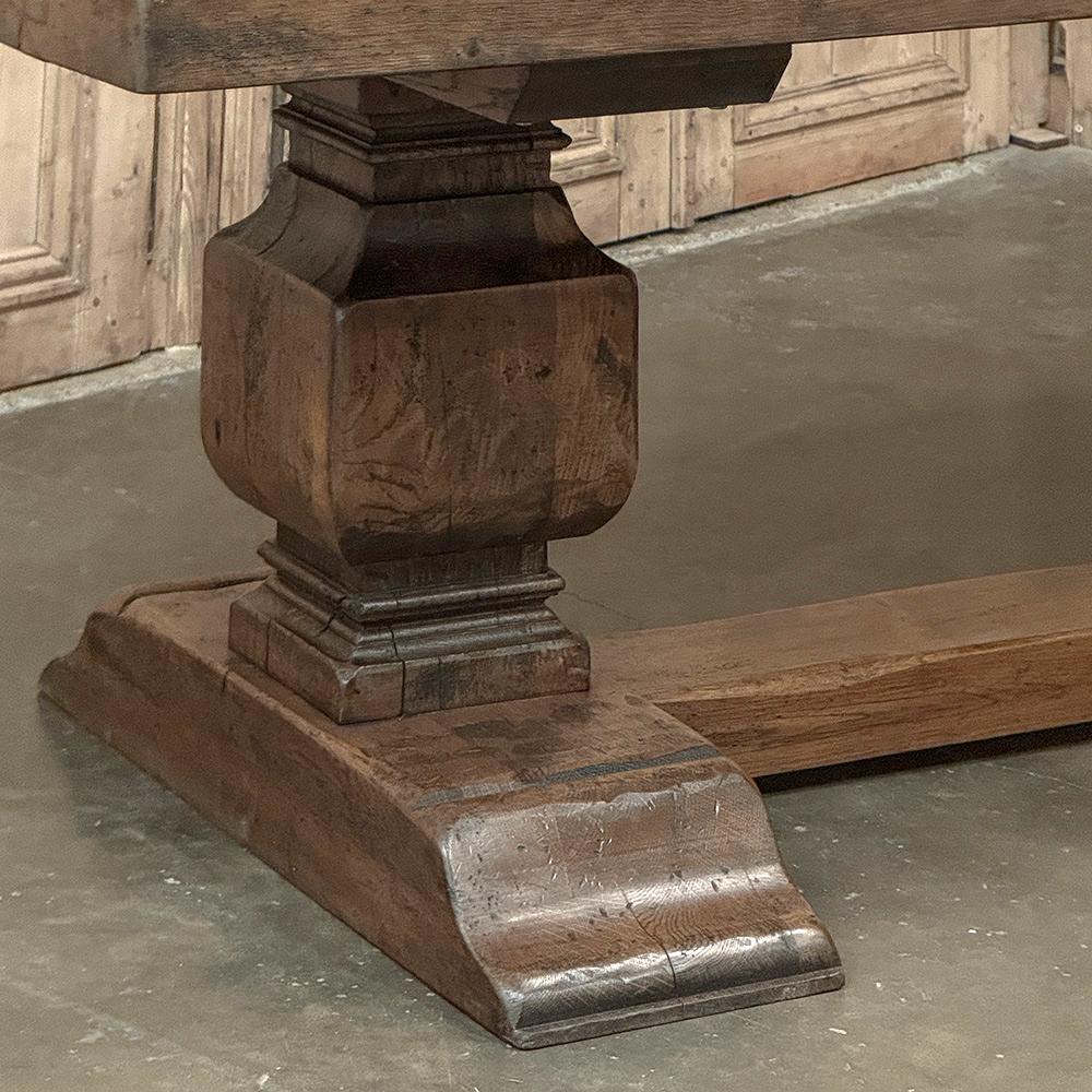 Oak Antique Rustic European Double Pedestal Trestle Dining Table For Sale