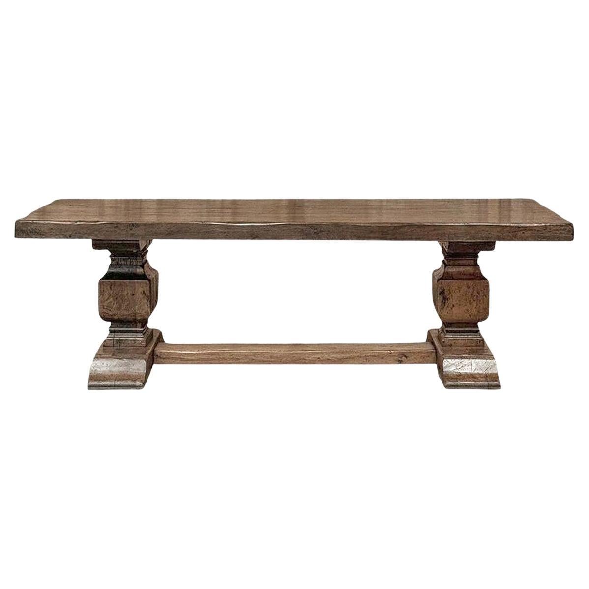 Antique Rustic European Double Pedestal Trestle Dining Table For Sale