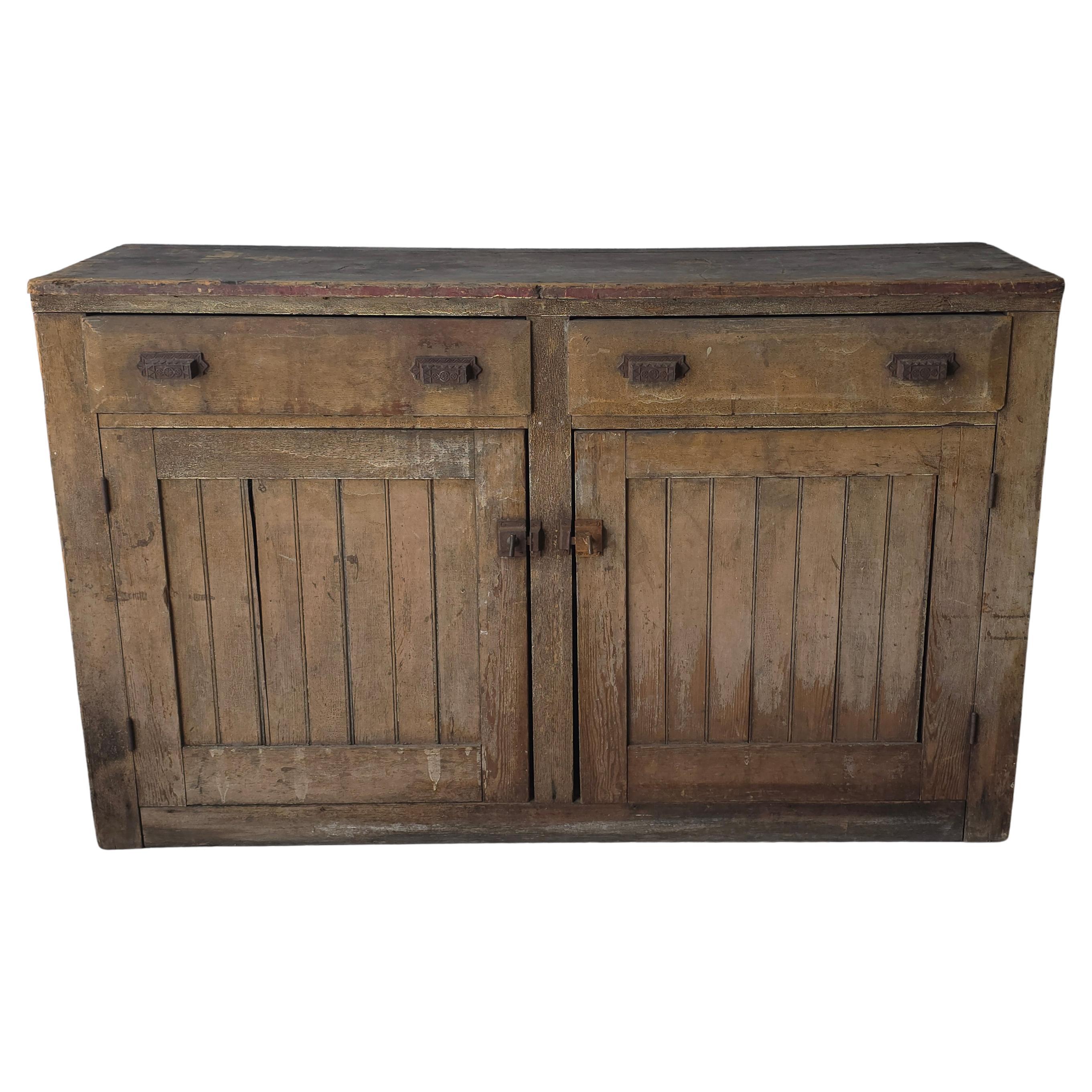 Antique Rustic European Wabi Sabi Style Buffet Cabinet