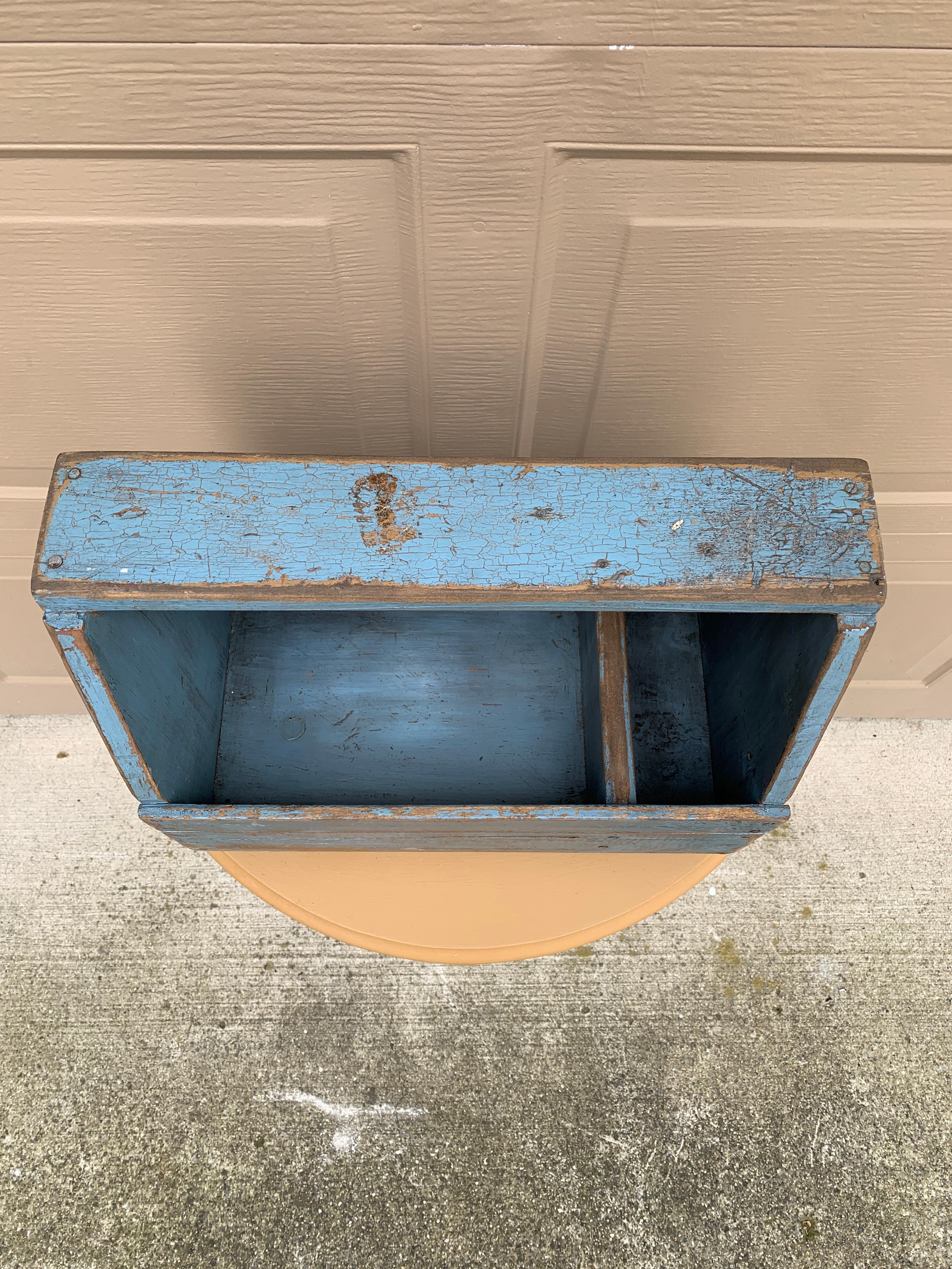 Antique Rustic Farmhouse Blue Wooden Trug or Tool Box For Sale 3
