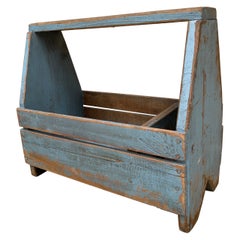 Antique Rustic Farmhouse Blue Wooden Trug or Tool Box