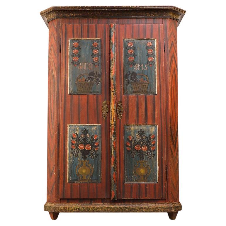 Antique Rustic Farmhouse Painted Bridal Cabinet from 1845