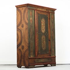 Antique Rustic Farmhouse Painted Folk Art Bridal Cabinet from 1830