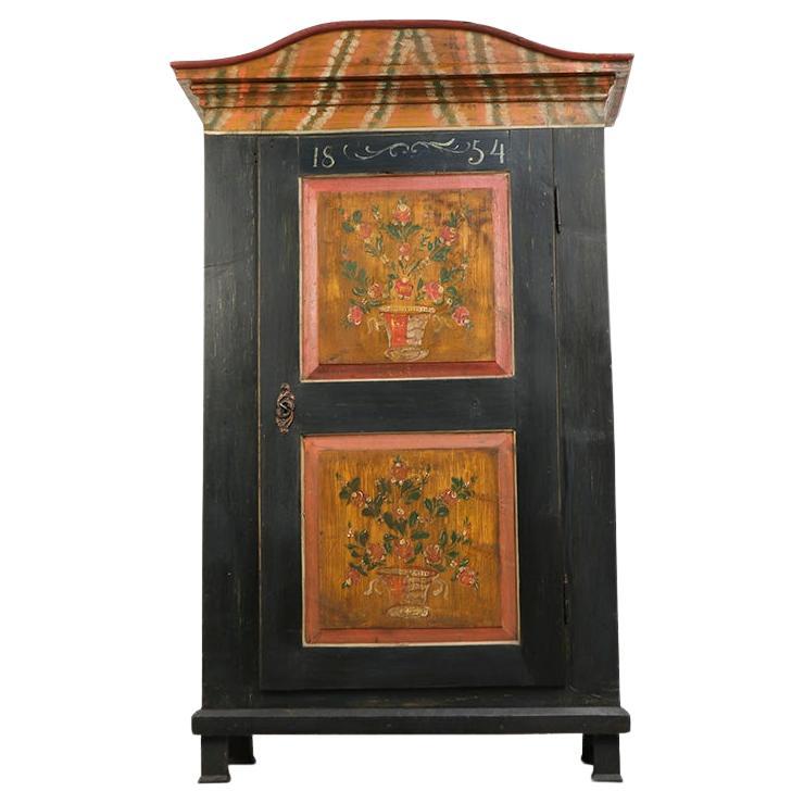 Antique Rustic Farmhouse Painted Folk Art Cabinet from 1854 For Sale