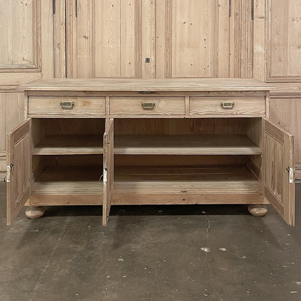 Brass Antique Rustic French Buffet ~ Credenza in Stripped Pine